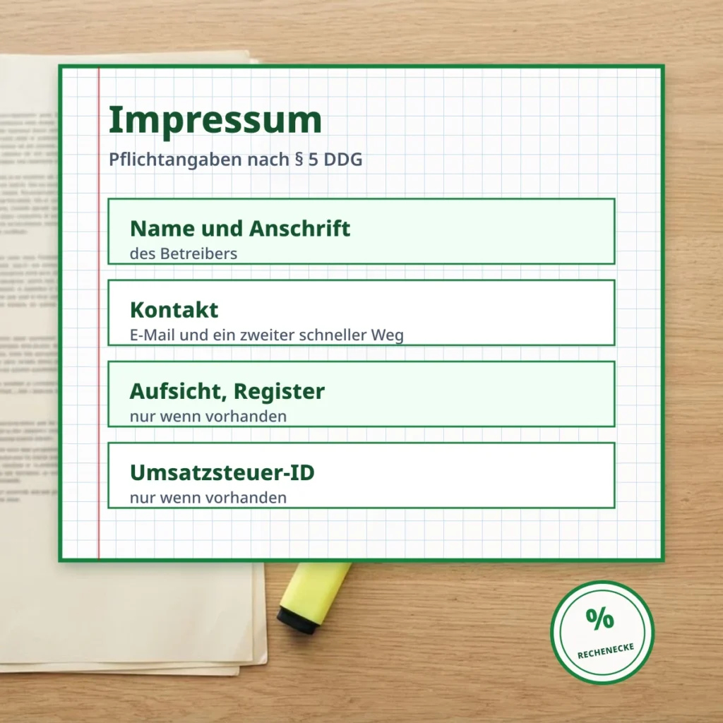 Impressum von Rechenecke: Pflichtangaben nach § 5 DDG
